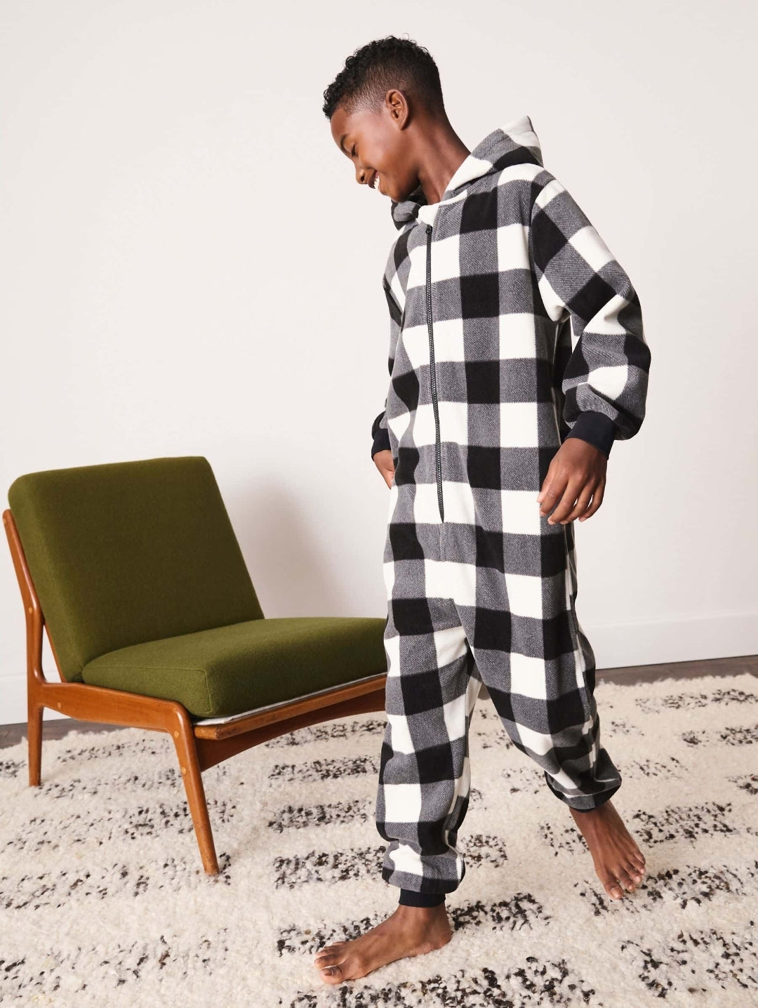 Navy/Ecru Check Fleece All-In-One
