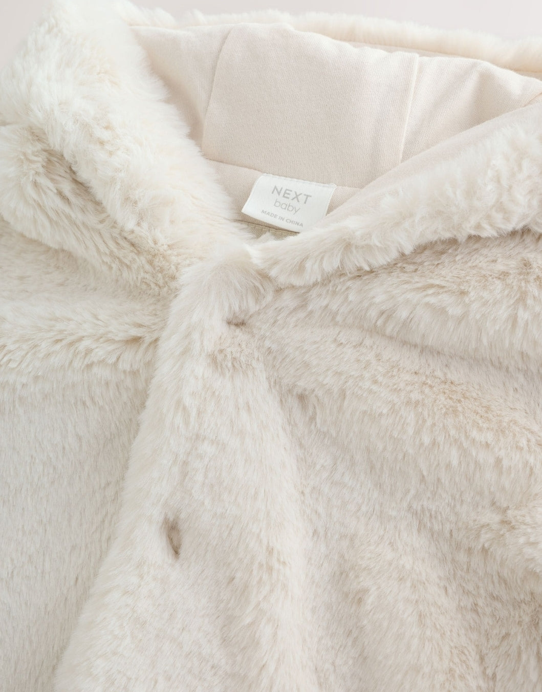 Ecru Faux Fur Hooded Baby Jacket