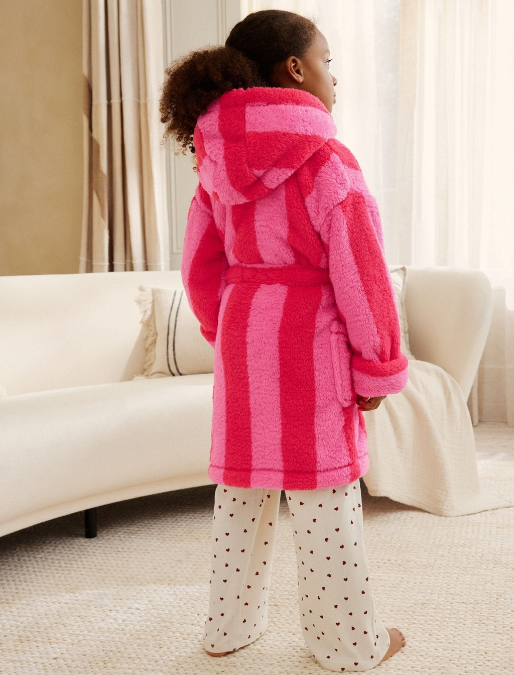 Pink/Red Stripe Fleece Dressing Gown