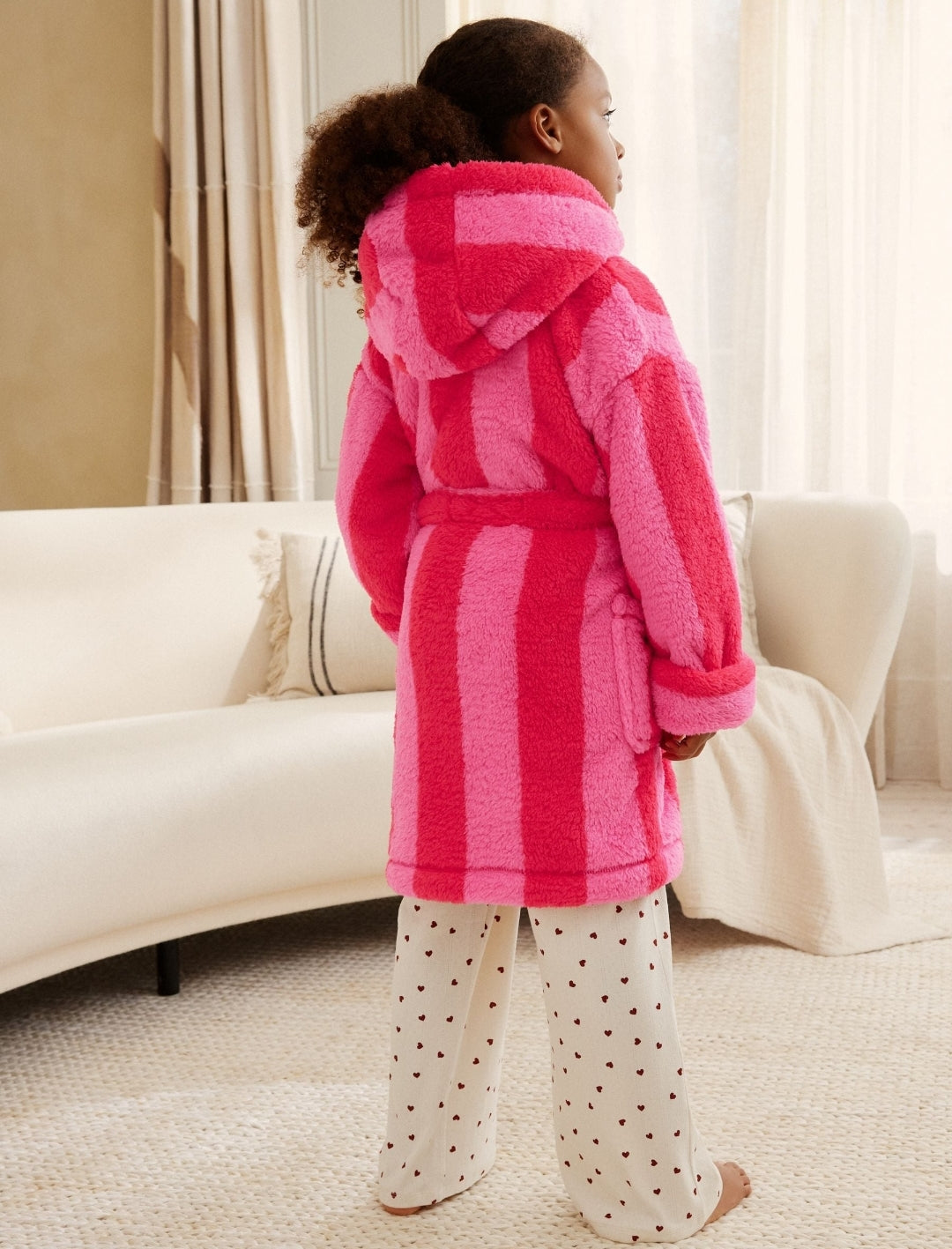 Pink/Red Stripe Fleece Dressing Gown