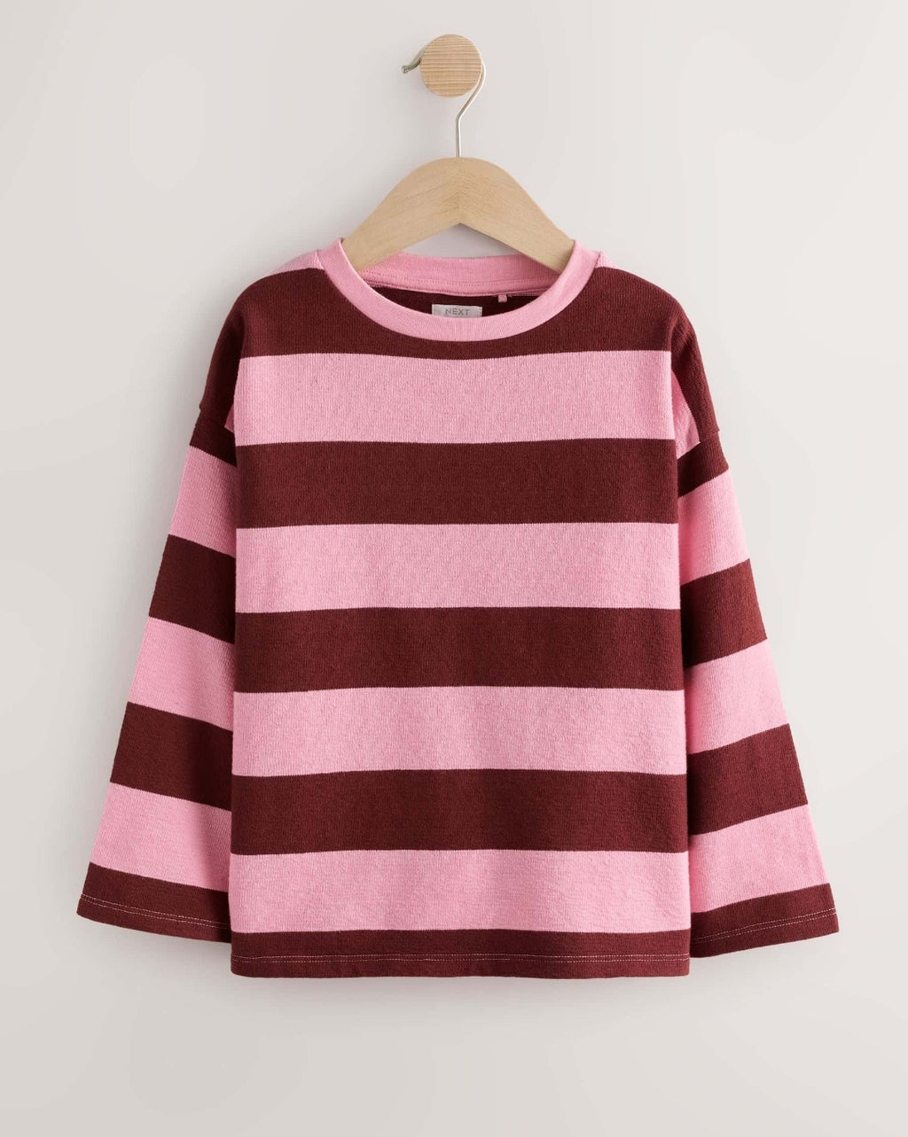 Pink/Brown Stripe Long Sleeve Textured Tops 2 Pack