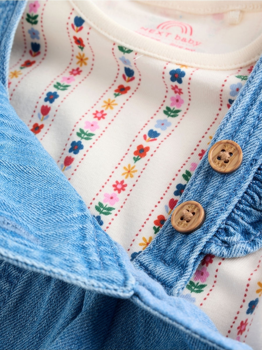 Embroidered Denim Dungarees and Long Sleeve Bodysuit Set