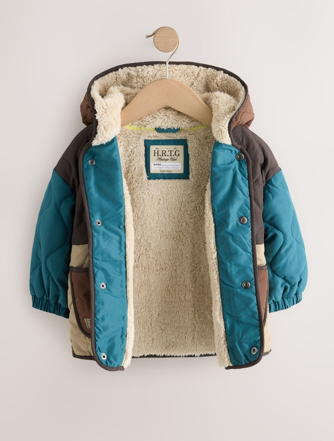 Brown Colour Block Quilted Coat
