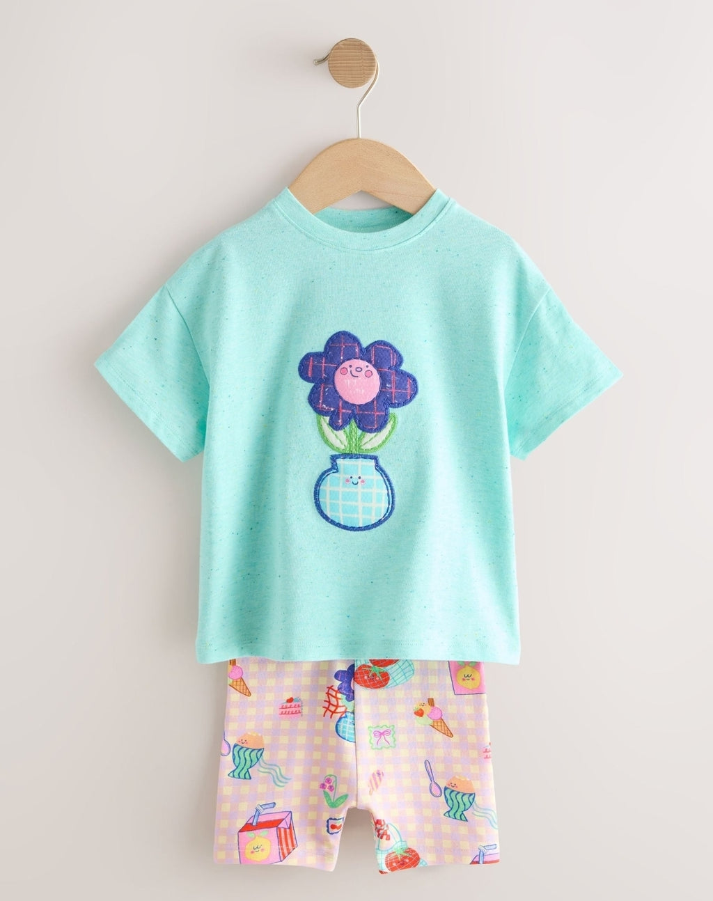 Blue Flower Short Sleeve T-Shirt
and Cycle Shorts Set