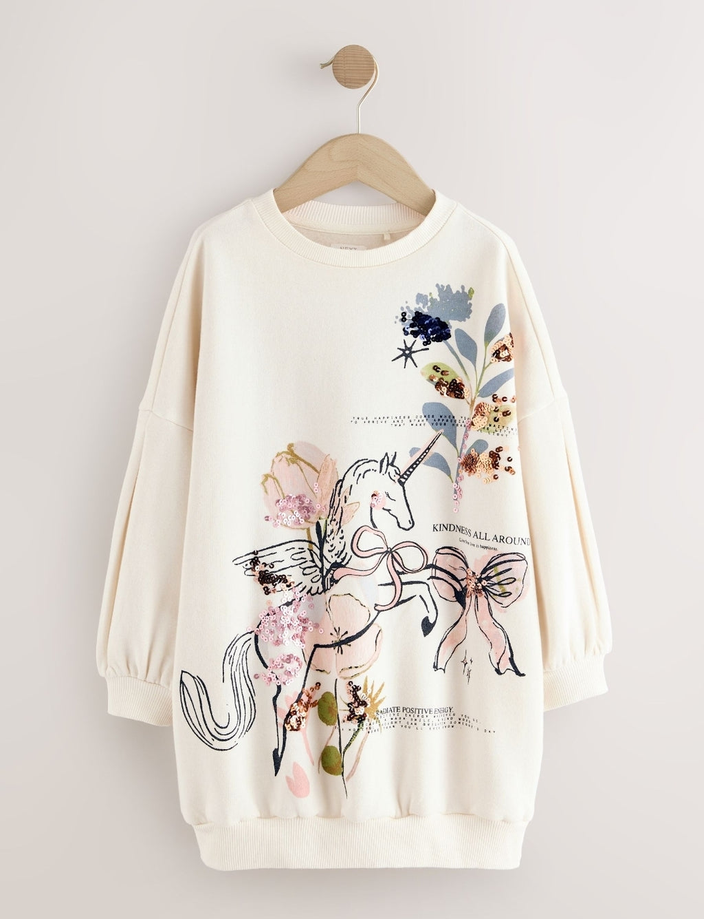 Ecru Unicorn Graphic Jumper Dress