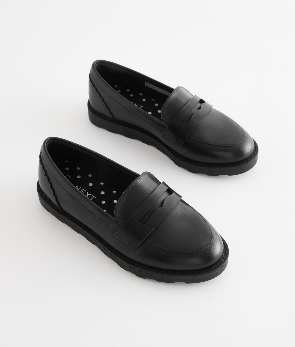 Black Matt School Leather Loafers