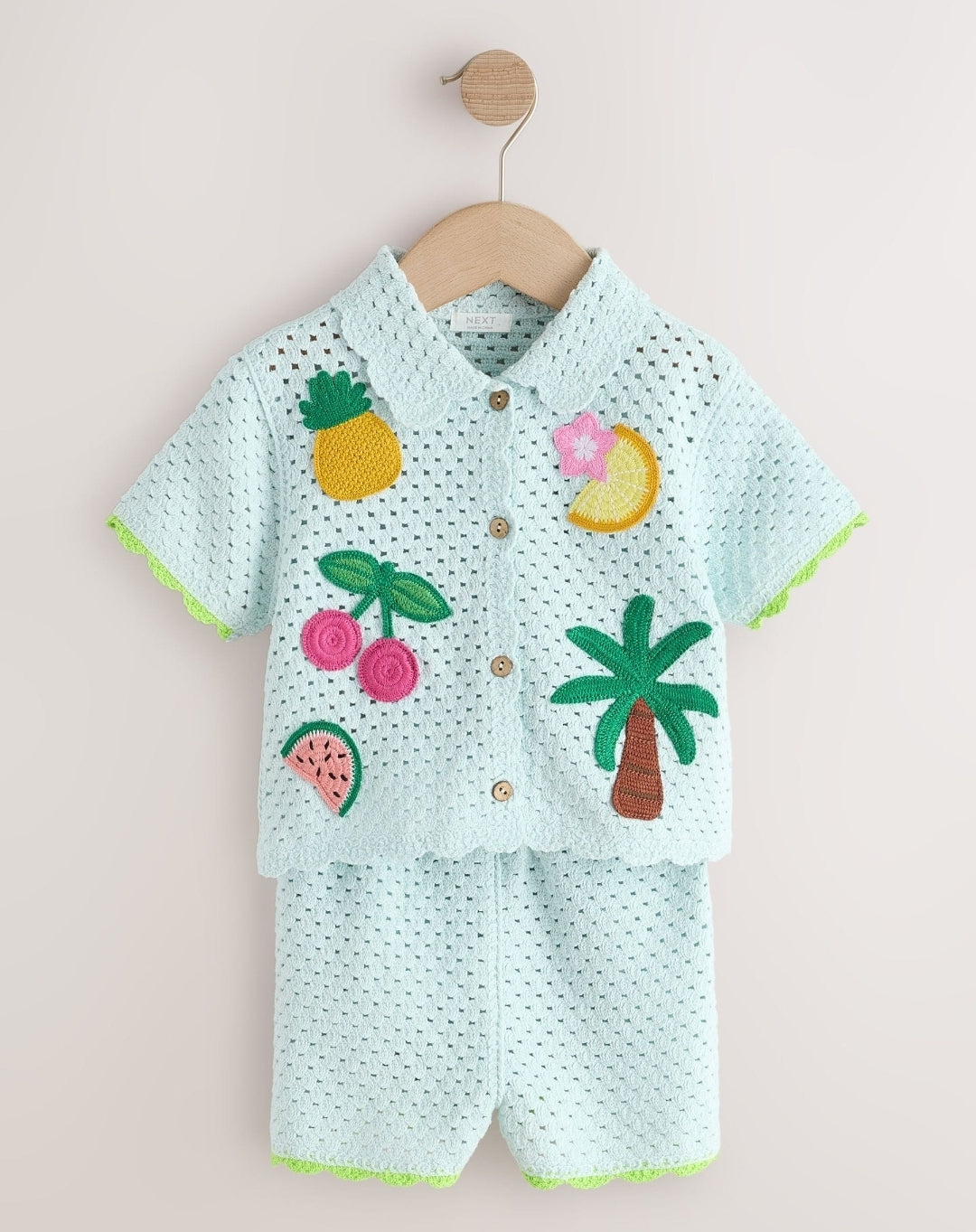 Blue Crochet Embroidered Knitted
Shorts Set