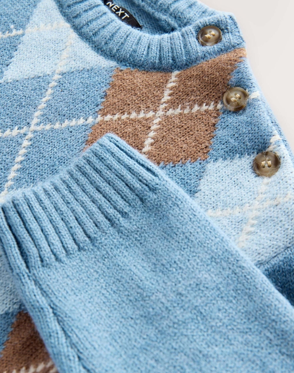 Blue Argyle Knitted Crew Neck Jumper