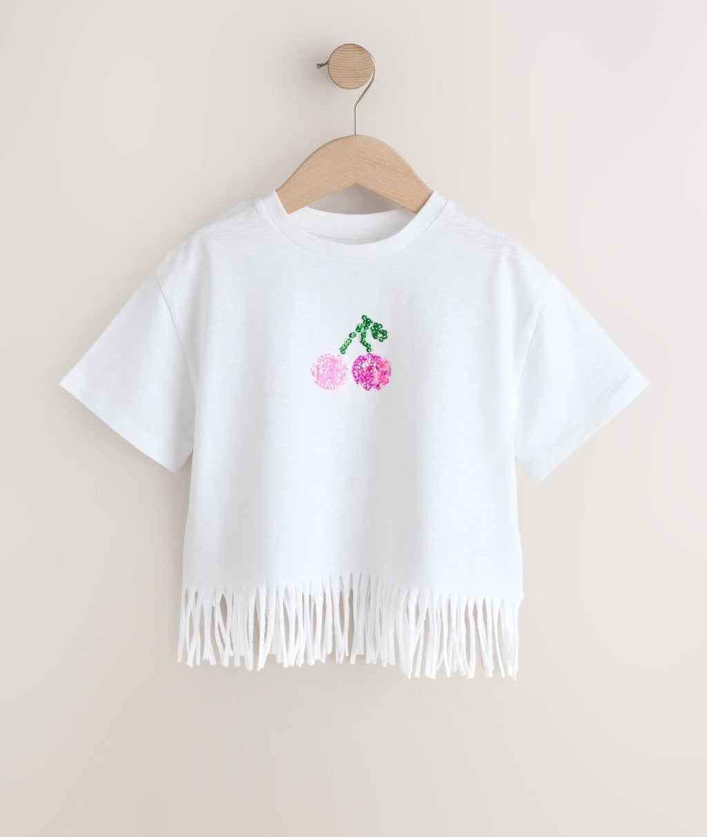 Ecru Cherry Fringe T-Shirt