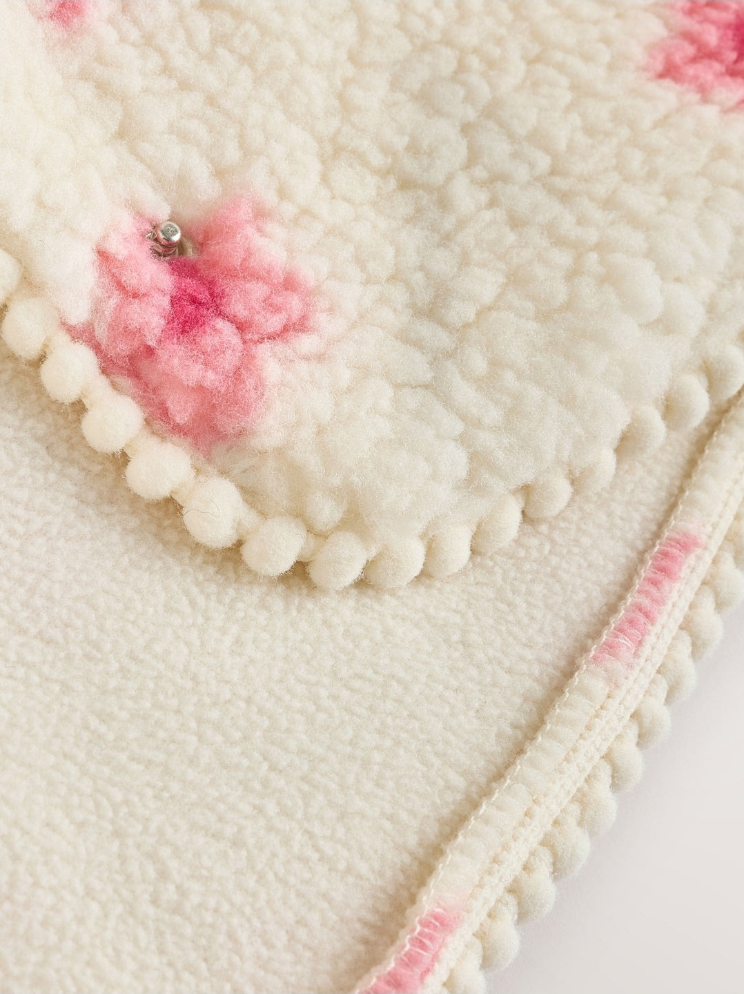 Ecru and Pink Floral Borg Hooded
Baby Jacket