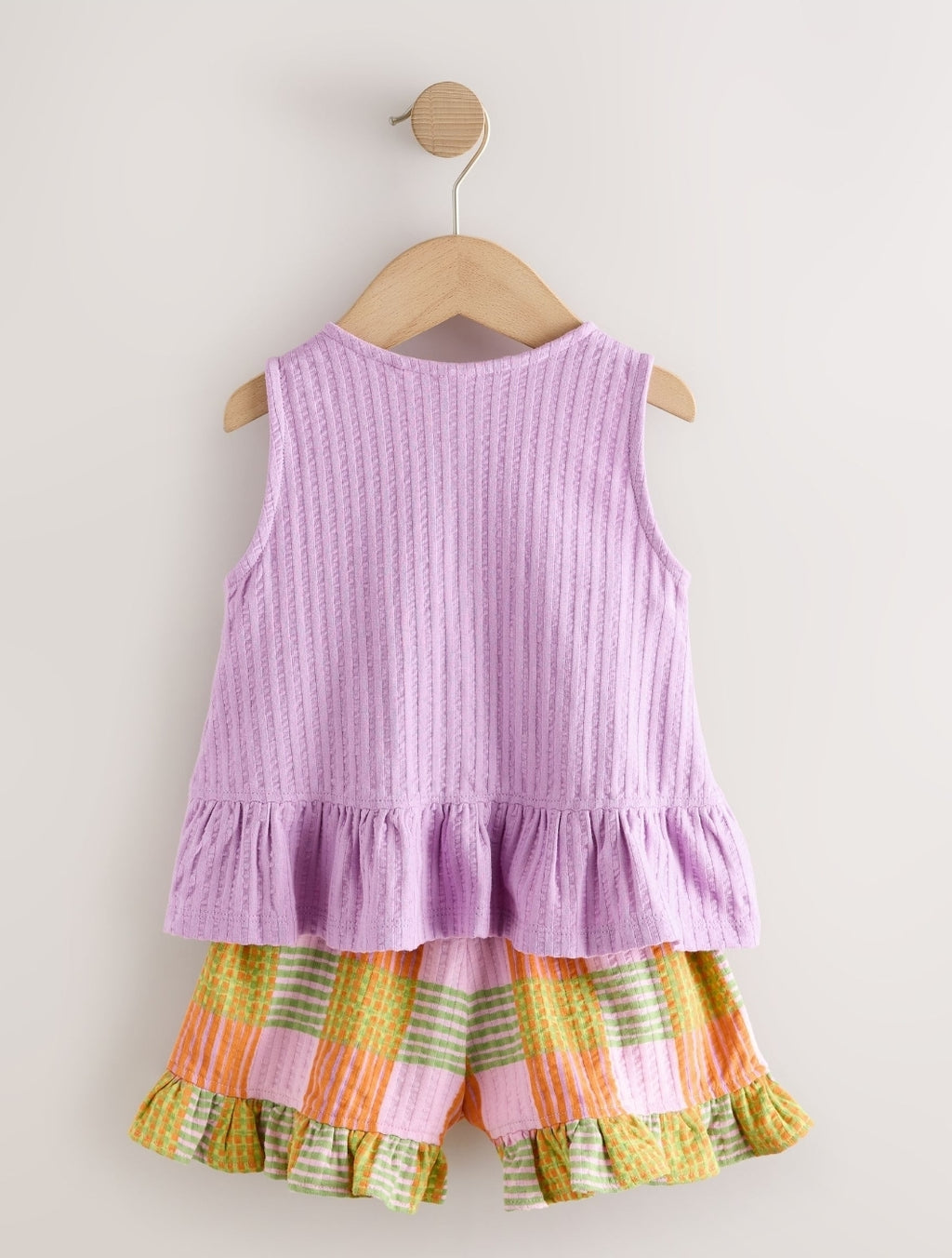 Lilac Purple Check Peplum Vest and Shorts Set