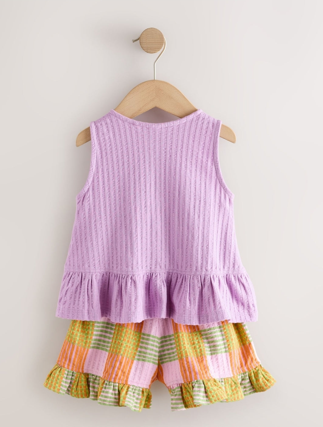 Lilac Purple Check Peplum Vest and Shorts Set