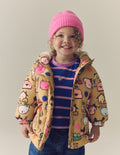 Character Print Shower Resistant Padded Coat with Hood Spikes