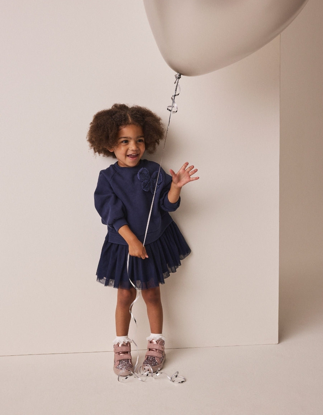 Navy Bow Long Sleeve Sweat Dress
