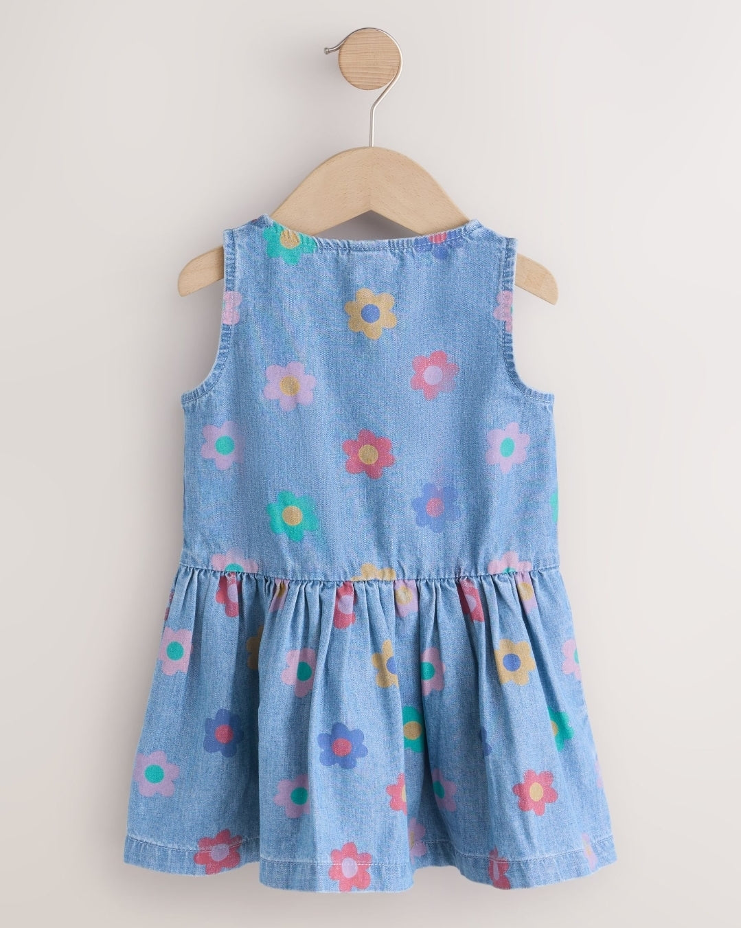Flower Print Sleeveless Denim Dress