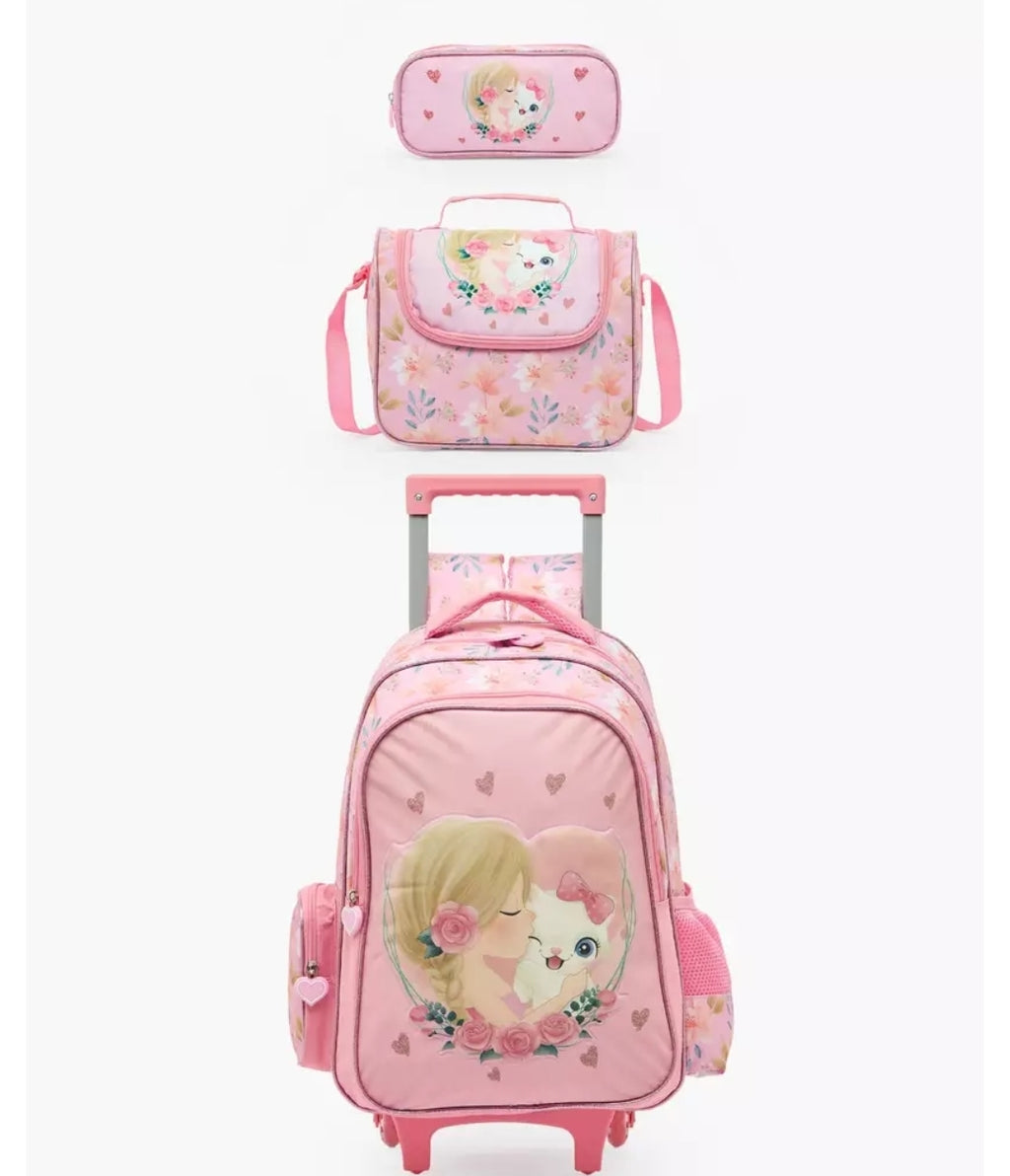 Juniors Cat Print 3-Piece School Trolley Bag Set 16 inches