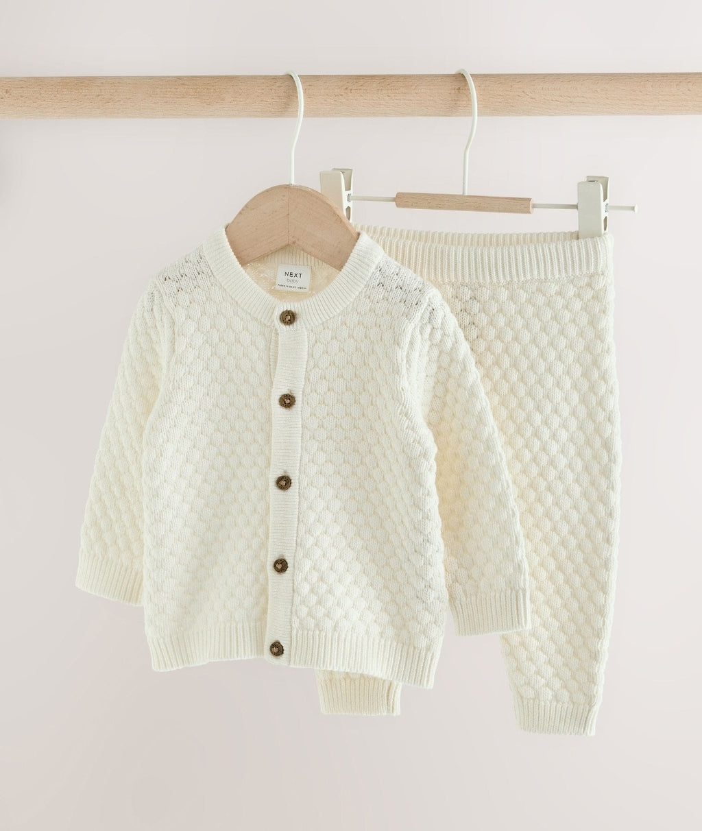 White Knitted Cardigan and Leggings Baby Set