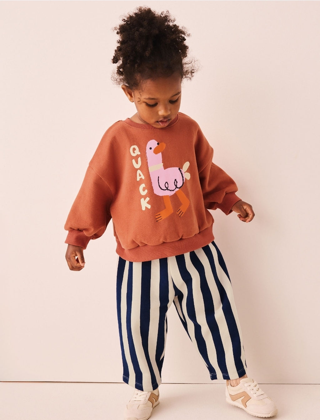 Navy Stripe Duck Crew Neck Sweatshirt and Barrel Trousers