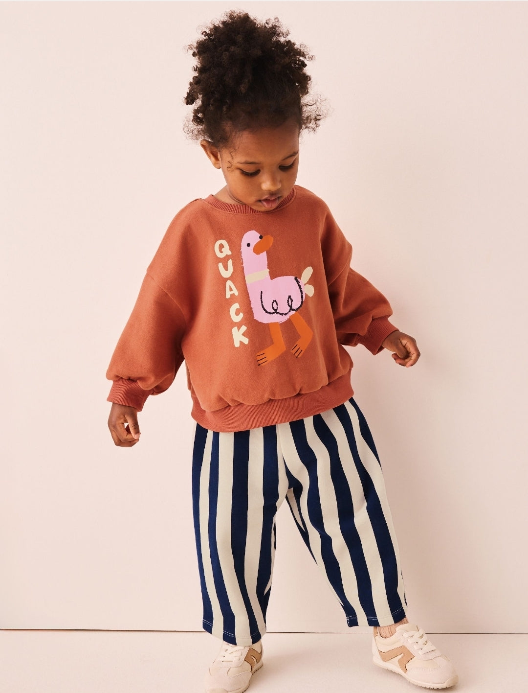 Navy Stripe Duck Crew Neck Sweatshirt and Barrel Trousers