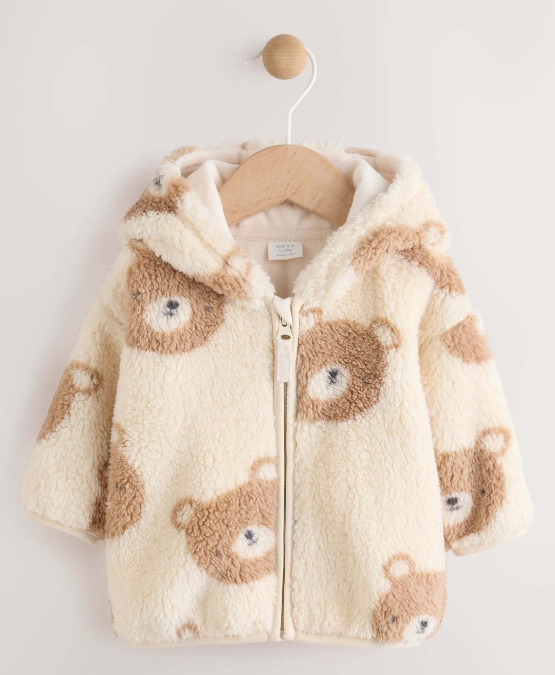 Natural Bear Face Fleece Baby Zip Jacket