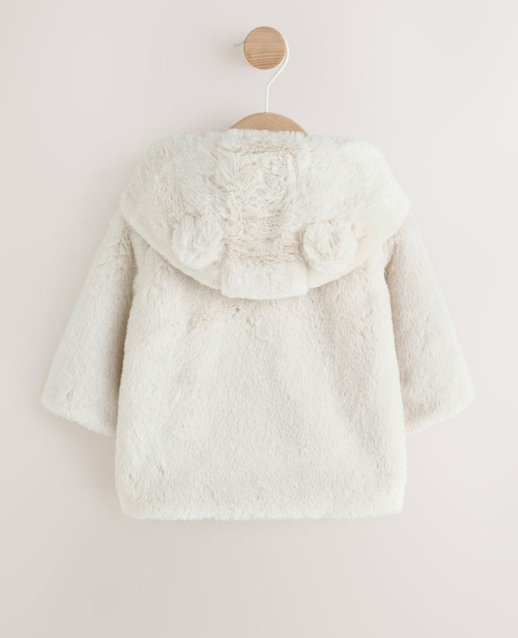 Ecru Faux Fur Hooded Baby Jacket