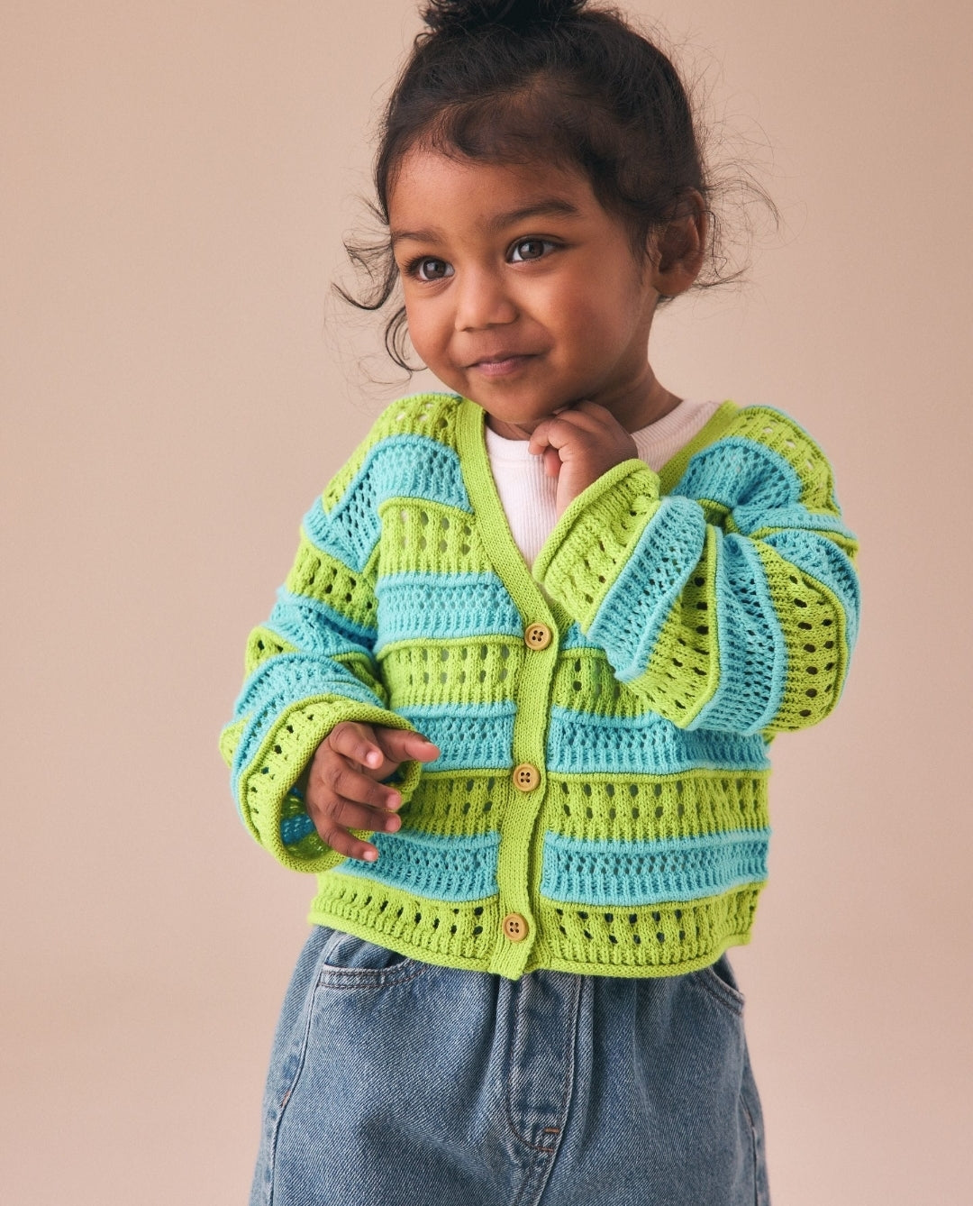 Green/Blue V-Neck Crochet
Cardigan