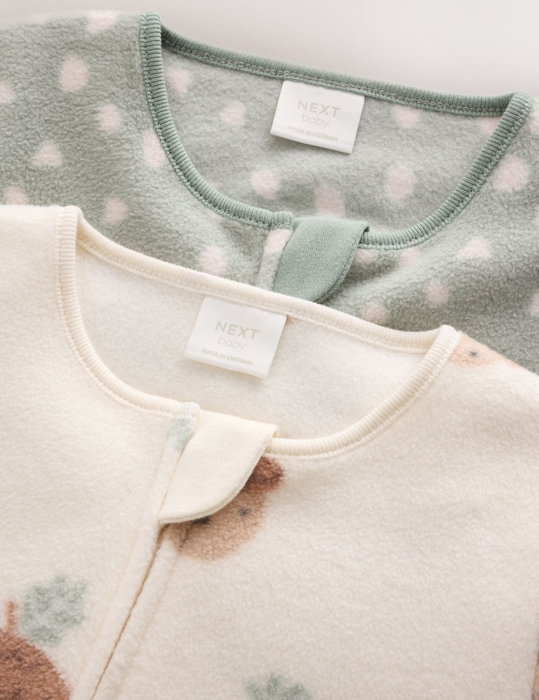 Sage Green Microfleece Two Way
Zip Baby Sleepsuits 2 Pack