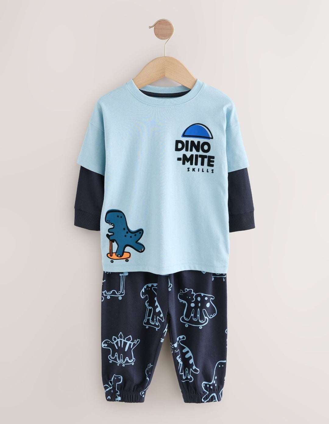 Orange/Navy Dinosaur Oversized Pyjamas 3 Pack