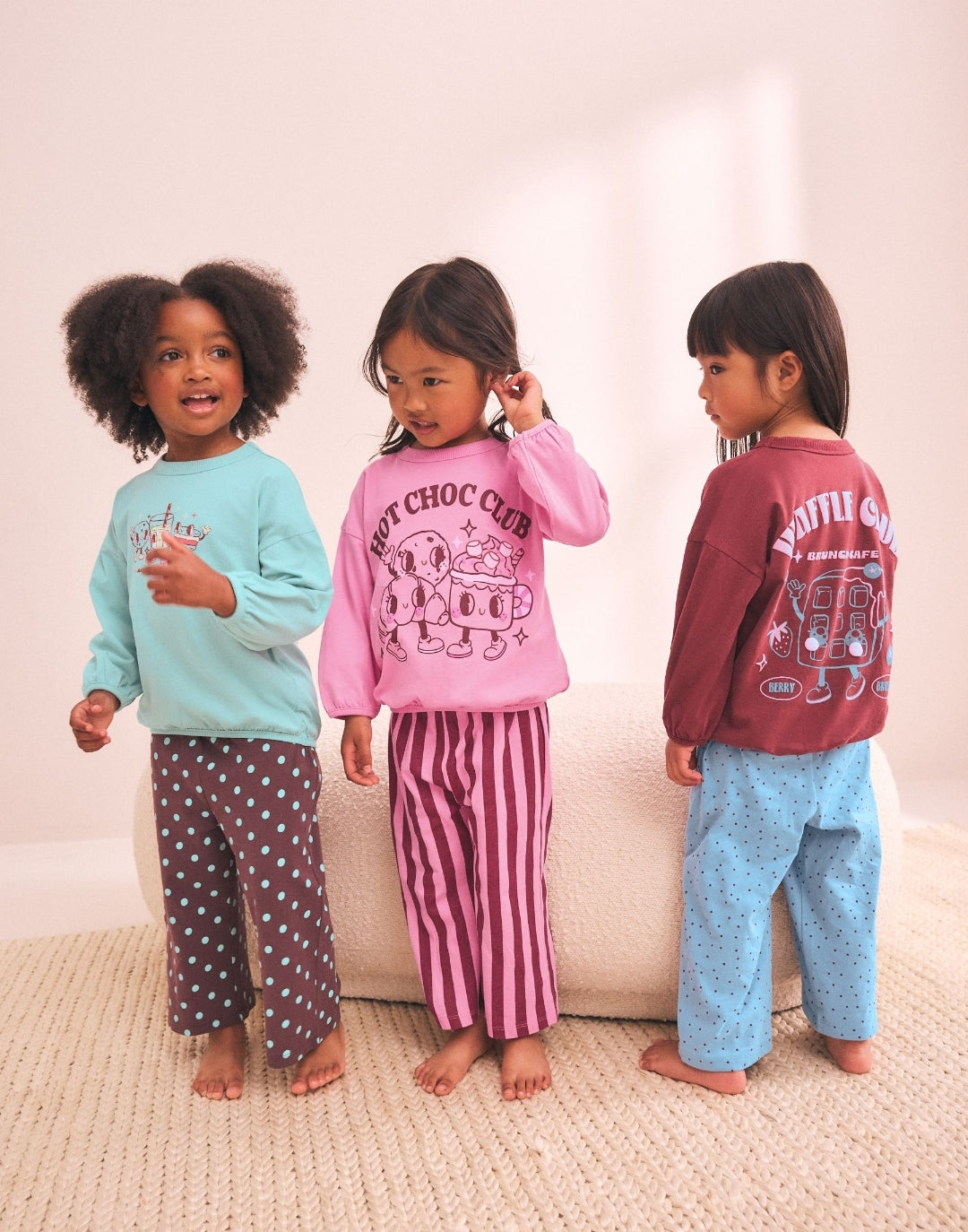Pink/ Brown Graphic Top Wide Leg Pyjamas 3 Pack