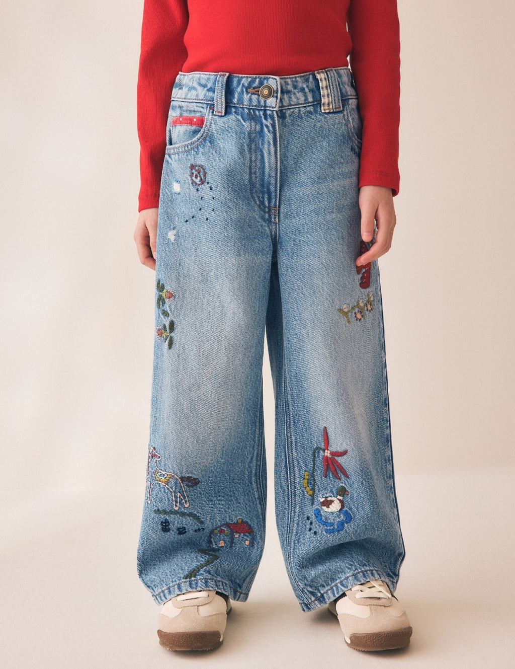 Pretty Embroidered Wide Leg Jeans