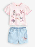 River Island Blue Sealife T-Shirt & Shorts Set
