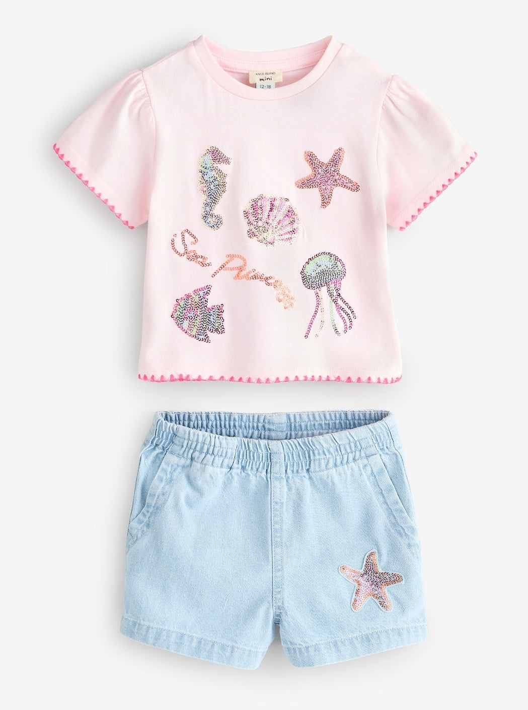 River Island Blue Sealife T-Shirt & Shorts Set