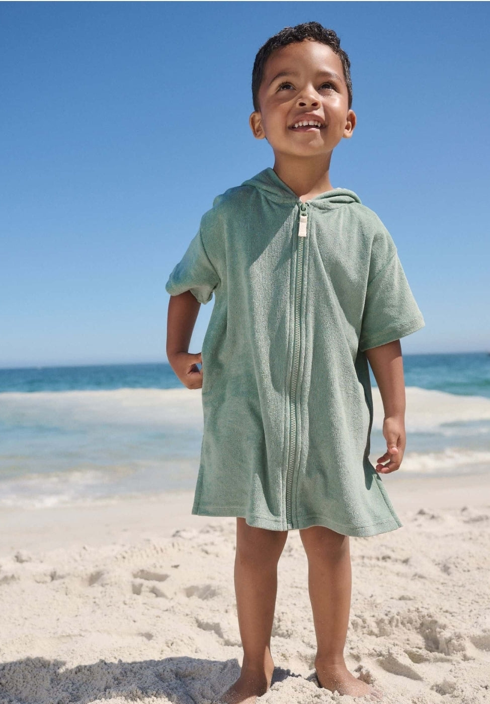 Sage Green Towelling Zip Through Cover-Up