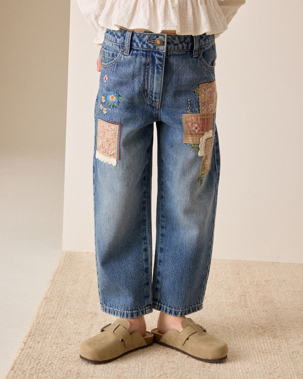 Patchwork Embroidered Straight Leg Jeans