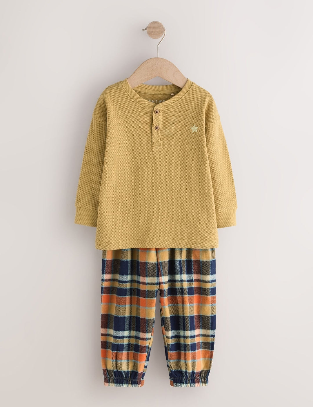Navy/Ochre/Teal Check Woven Bottom Pyjamas 3 Pack