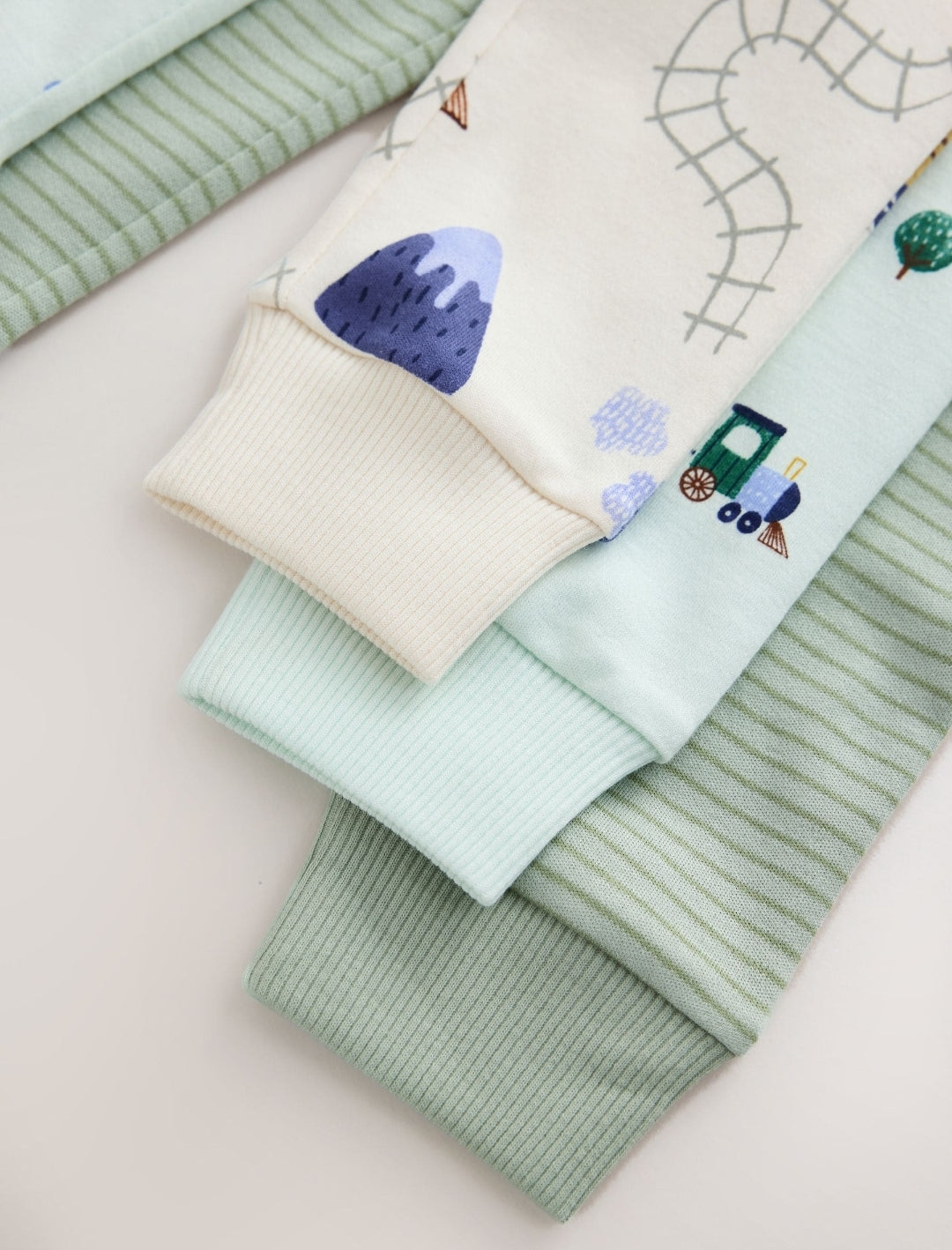 Green/Ecru Train Mini Print Snuggle Pyjamas 3 Pack
