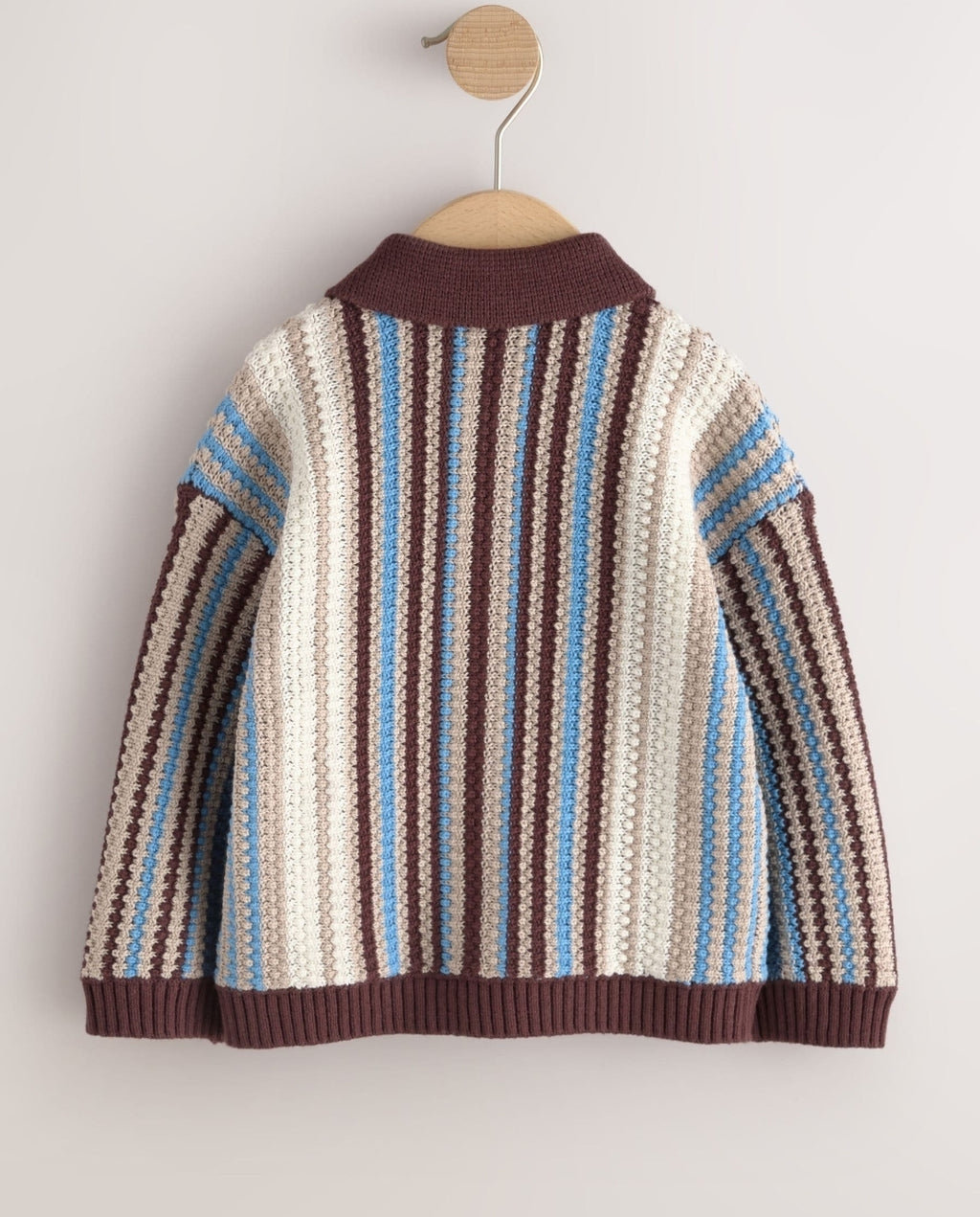 Blue/Brown Button Through Knitted Polo Shirt