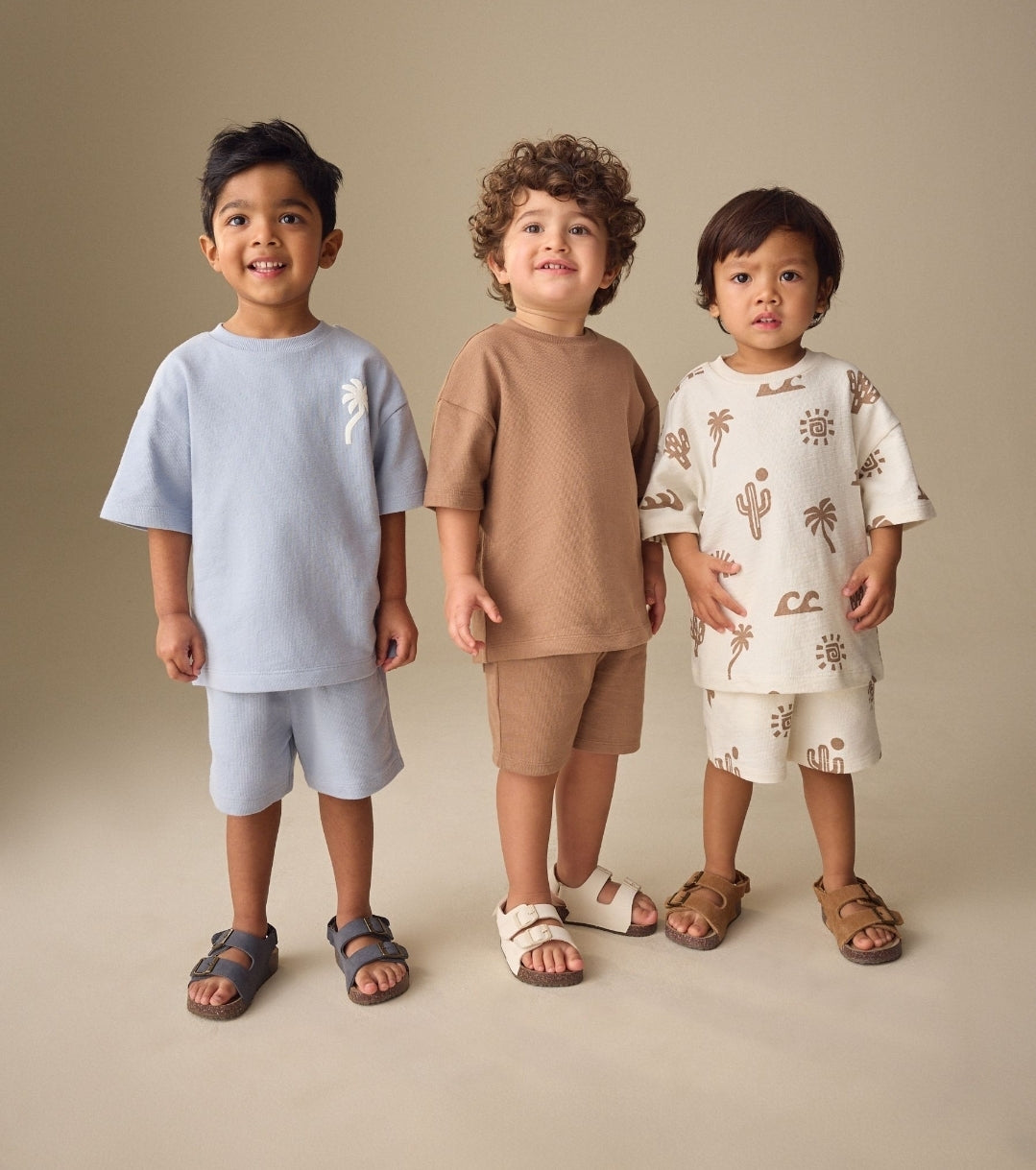 Neutral/Blue/White Cactus Short Sleeve T-Shirt and Shorts Set 3