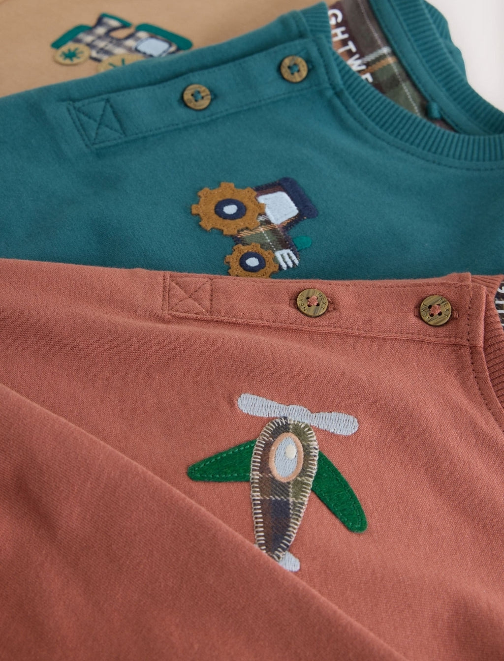 Tan/Teal/Rust Transport Check Woven Bottom Pyjamas 3 Pack