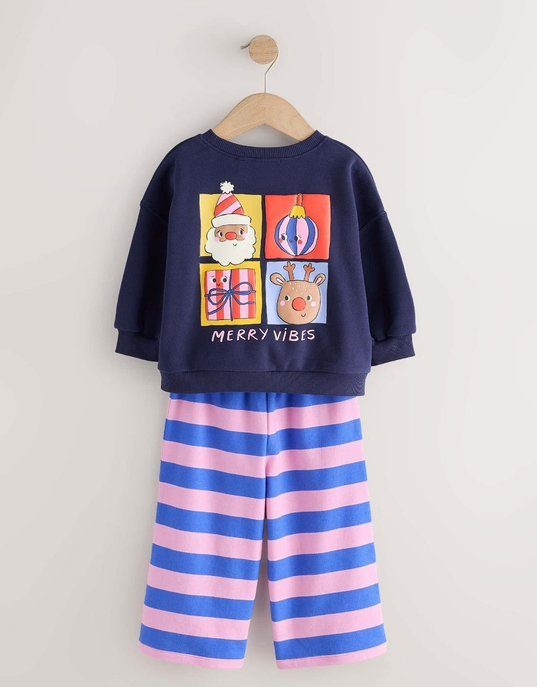 Navy/Purple Christmas Santa Sweatshirt and Wide Leg Joggers