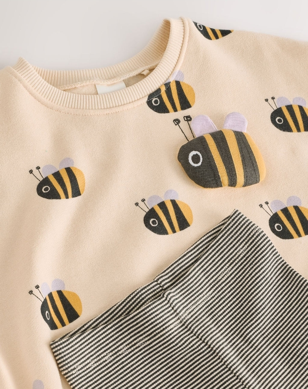 Cream Stripe Bee Sweatshirt and Leggings Set