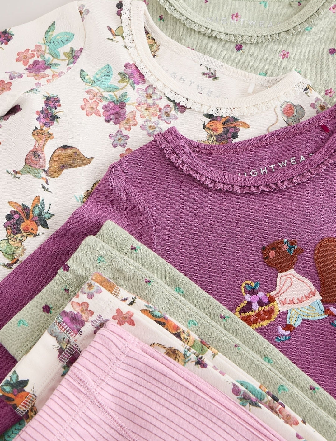 Purple/Green Snuggle Pyjamas 3 Pack