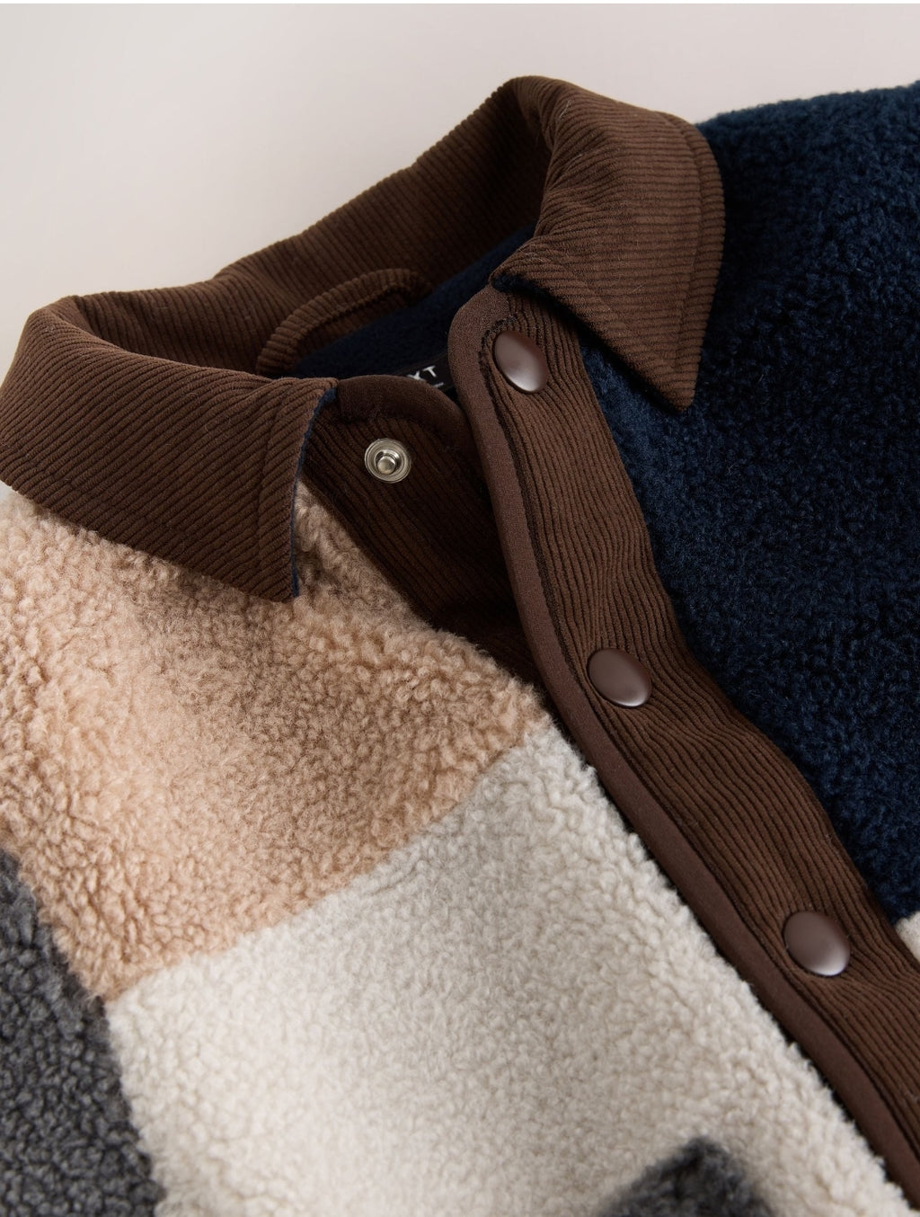 Neutral/Navy Colourblock Borg Fleece Shacket