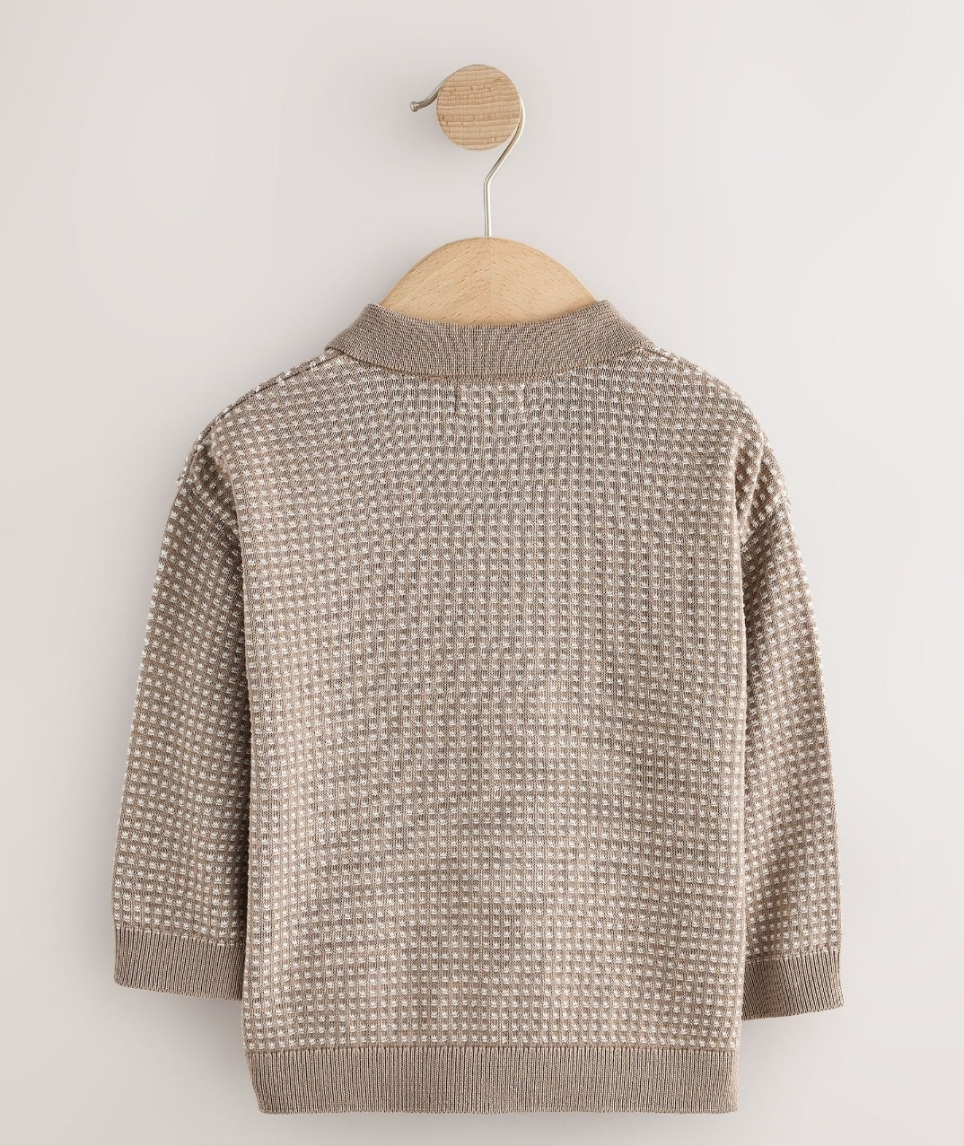 Neutral Textured Knitted Popper Neck Polo Shirt
