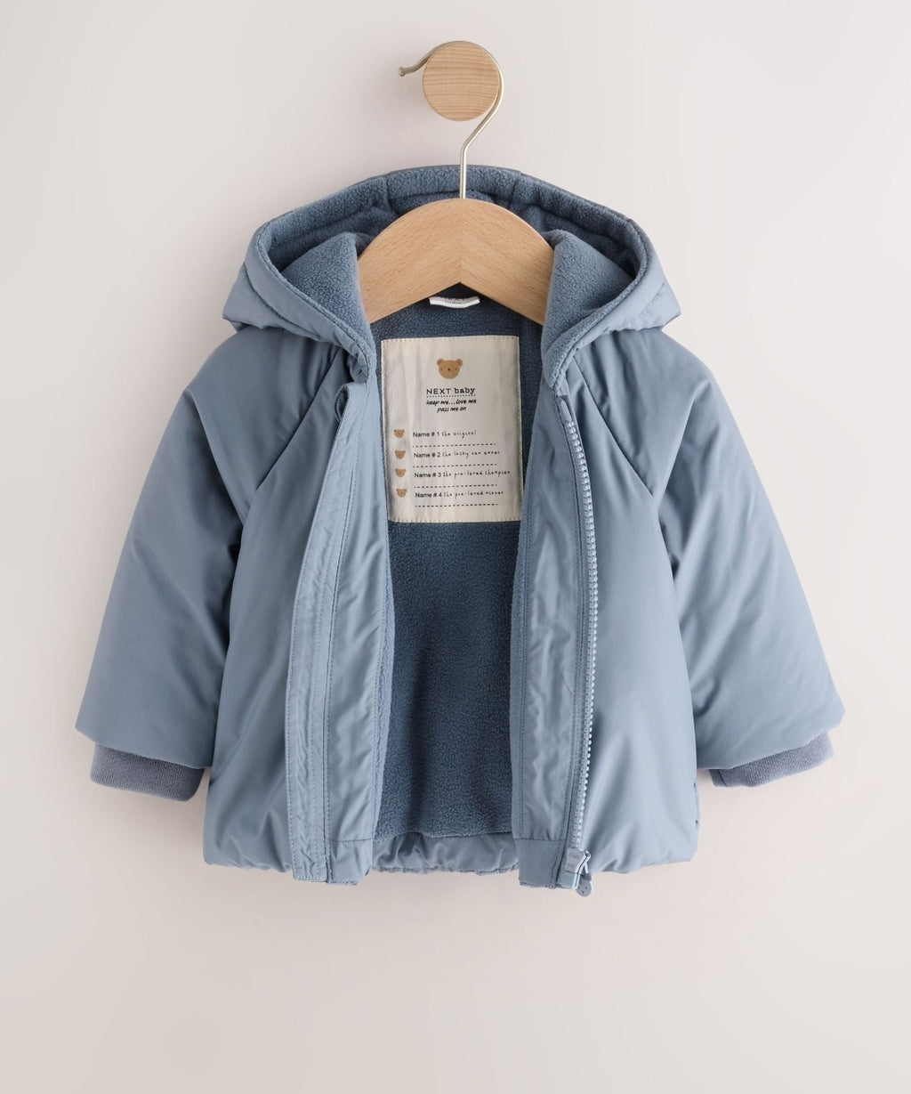 Blue Hooded Mid-Weight Fleece Lined Puffer Baby Jacket
