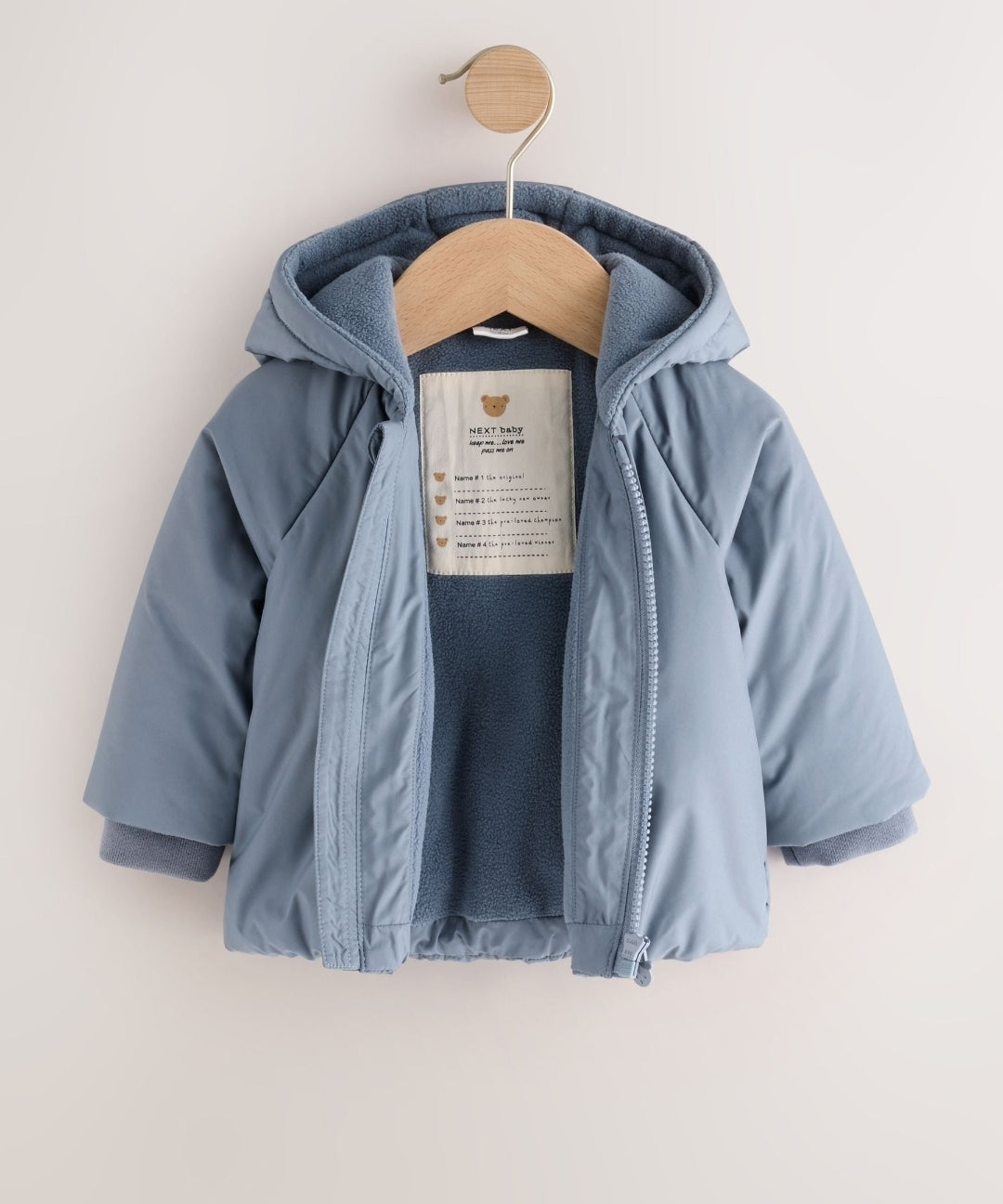 Blue Hooded Mid-Weight Fleece Lined Puffer Baby Jacket