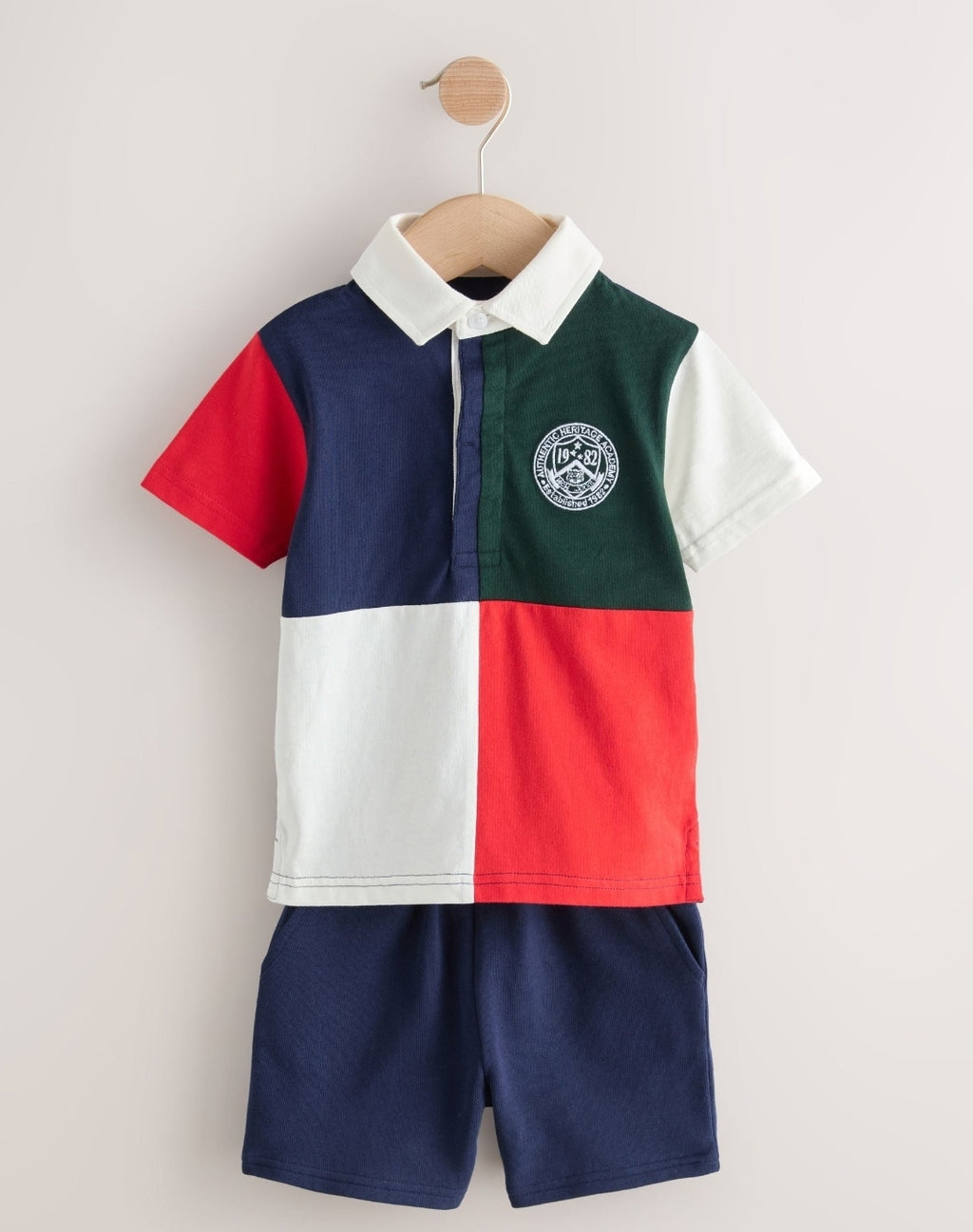 Red/Blue/Green Colourblock Short Sleeve Polo Shirt and Shorts Set