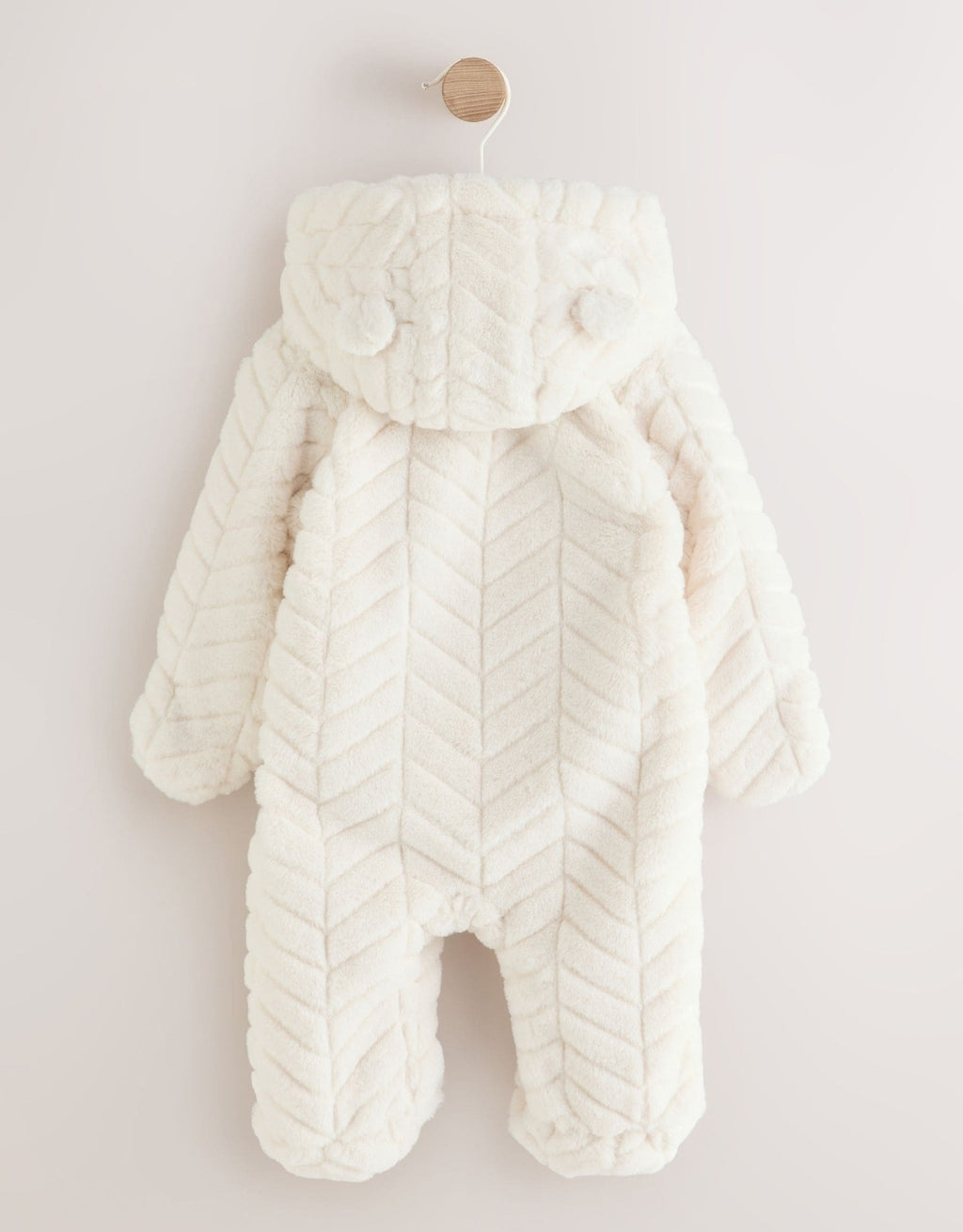 White Clipped Faux Fur Double Zip Baby All-In-One