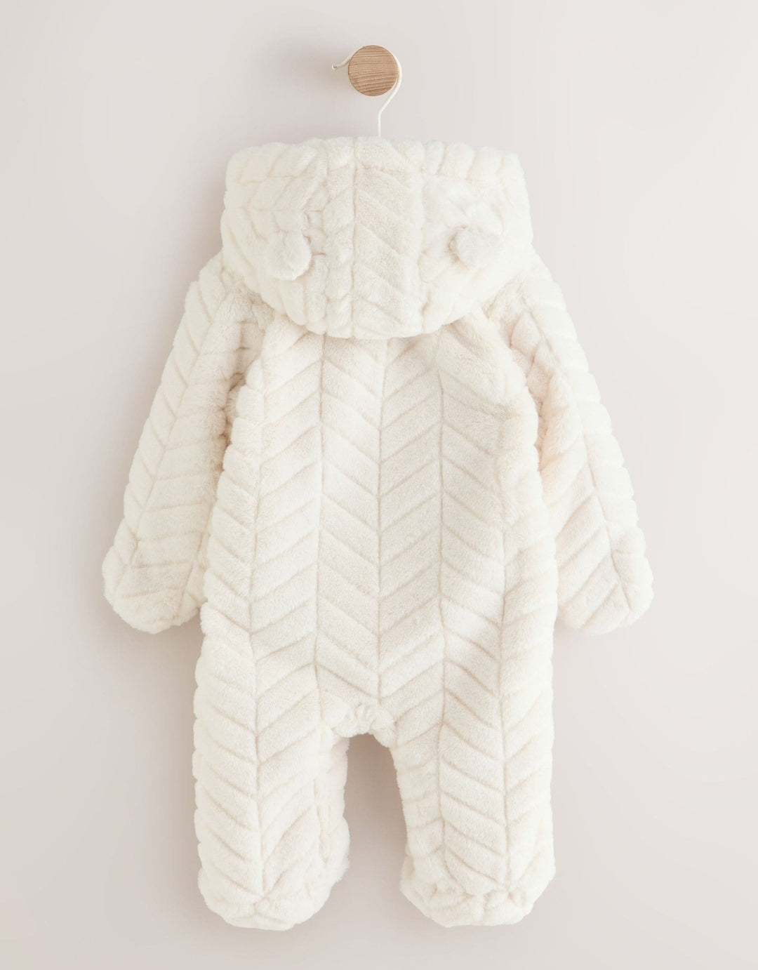 White Clipped Faux Fur Double Zip Baby All-In-One