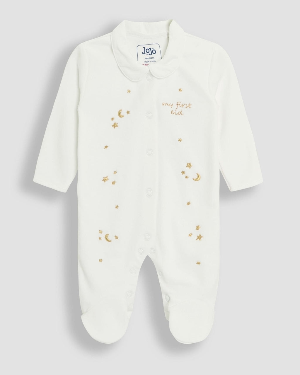 JoJo Maman Bébé White 100% Cotton Embroidered Eid Sleepsuit